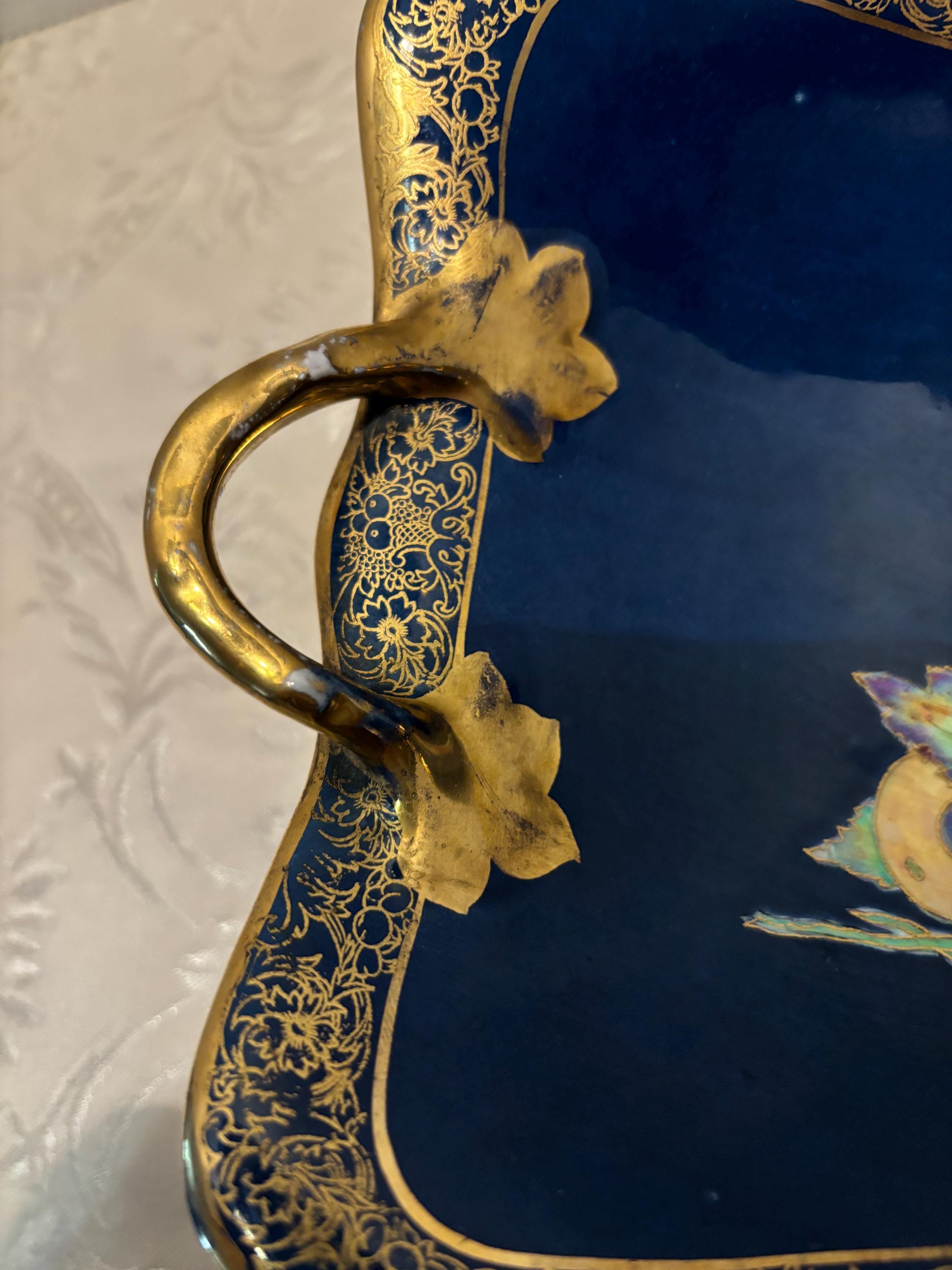 Antique Carlton Ware Stoke on Trent Footed Fruit Motif Lustre Ware