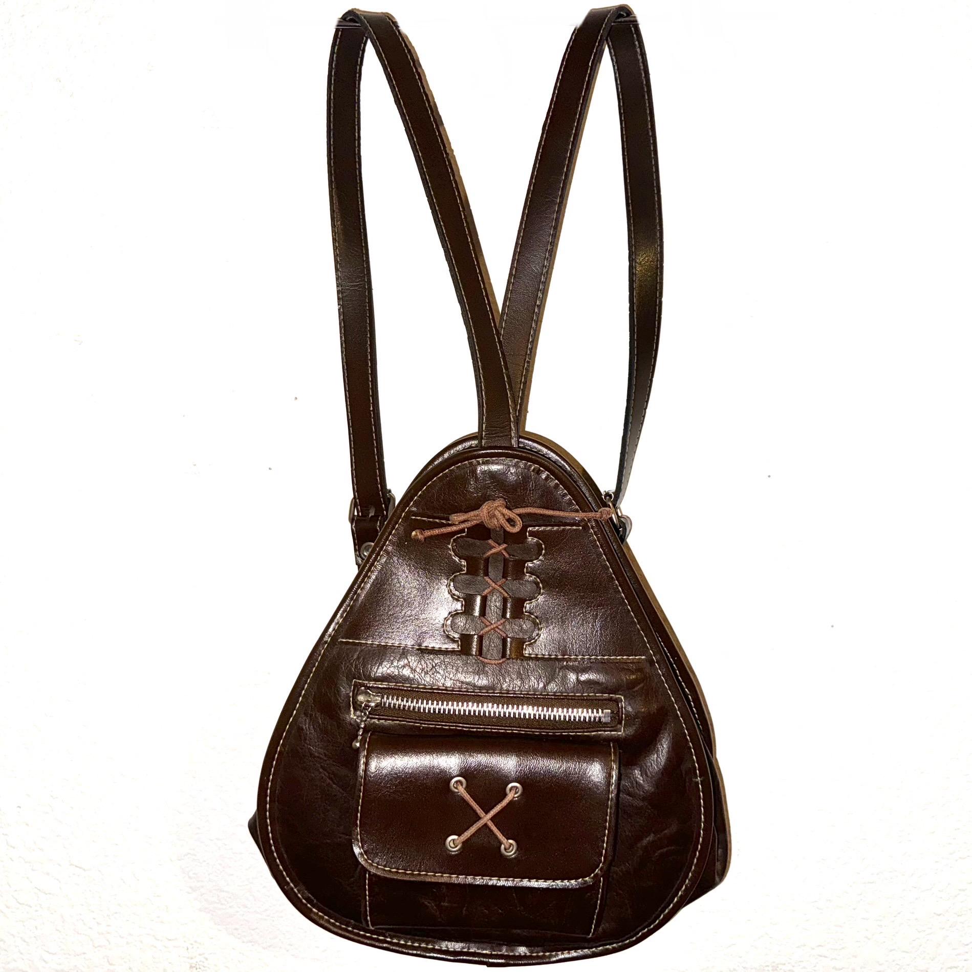 brown leather backpack w/ drawstring + buckle closure fr NYC\'s Village Tannery Genuine Leather Travel Backpack - Handcrafted Rucksack  main image 2
