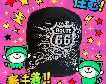 Route 66 Black Cadet Gothic Hut mit Strass & Stickerei – verstellbare Passform