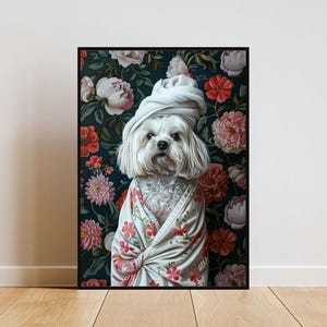 Havanese In Bathrobe Poster, Dog Poster, Havanese Bathroom Print, Wall Art, Havanese Portrait, Pet Poster, Dog Bathroom Poster, Dog Portrait