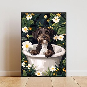 Wirehaired Pointing Griffon In Bathtub Poster, Funny Dog Poster, Wirehaired Pointing Griffon Bathroom Print, Wirehaired Pointing Griffon Art