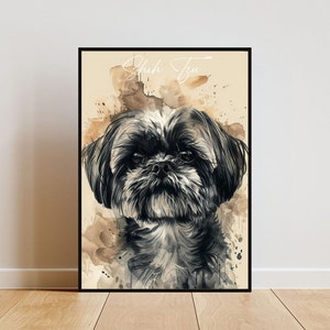 Shih Tzu Poster, Dog Poster, Shih Tzu Print, Dog Wall Art, Personalised Dog Photo, Dog, Shih Tzu Watercolour, Customised Dog Portrait, Pet