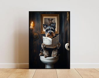 Póster de Schnauzer miniatura en el baño, póster de perro, impresión de Schnauzer miniatura para el baño, arte de pared para el baño de perros, retrato de Schnauzer miniatura, mascota