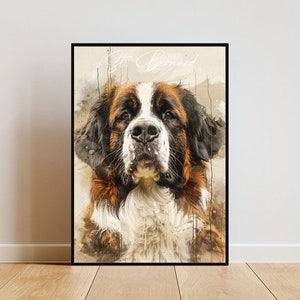 St.Bernard Poster, Dog Poster, St.Bernard Print, Dog Wall Art, Personalised Dog Photo, Saint Bernard Watercolour, Pet Portrait, Pet, Dog
