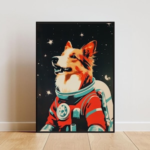 Shetland Sheepdog Astronaut Poster, Shetland Sheepdog Retro Print, Sheltie Portrait, Dog Retro Space Poster, Funny Dog Poster, Andy Warhol