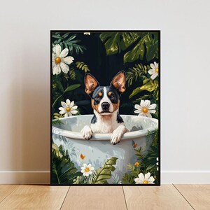 Poster Australian Cattle Dog nella vasca da bagno, poster divertente del cane, stampa del bagno dell&#39;Australian Cattle Dog, poster del bagno dell&#39;Australian Cattle Dog, arte degli animali domestici