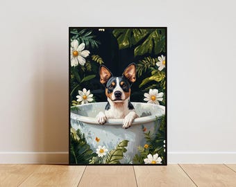 Australian Cattle Dog In Bathtub Poster, Funny Dog Poster, Australian Cattle Dog Bathroom Print, Australian Cattle Dog Bath Poster, Pet Art