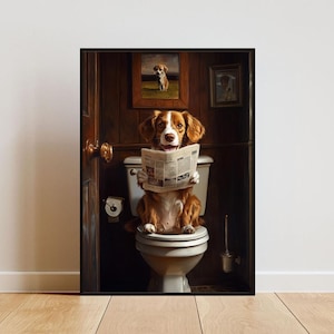 Brittany Spaniel em pôster de banheiro, pôster de cachorro, impressão de banheiro de Brittany, arte de parede de banheiro de cachorro, retrato de Brittany, pôster de banheiro de cachorro, cachorro