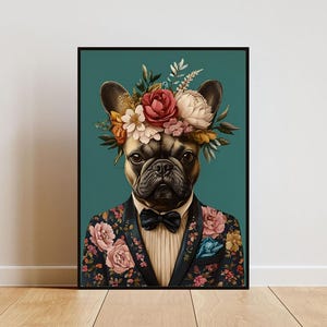 French Bulldog In Suit Poster, French Bulldog Portrait, French Bulldog Oil Painting, Animal Head Human Body Poster, Dog Poster, Pet Wall Art