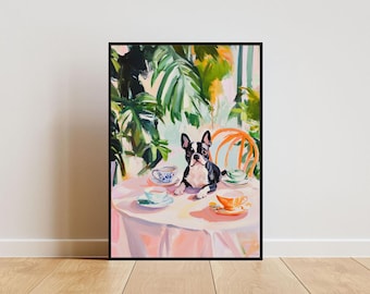 Retro Boston Terrier Poster, Boston Terrier Oil Painting, Boston Terrier Poster, Dog Dining Room Wall Art, Retro Dog Poster, Pet Wall Art