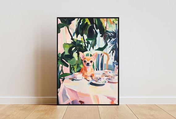 Retro Chihuahua Poster, Chihuahua Oil Painting, Vintage Chihuahua Poster, Dog Dining Room Wall Art, Retro Dog Poster, Chihuahua Wall Art,Pet