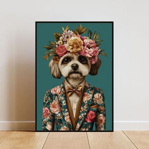 Lhasa Apso In Suit Poster, Lhasa Apso Portrait, Lhasa Apso Oil Painting, Animal Head Human Body Poster, Funny Dog Poster, Pet Print