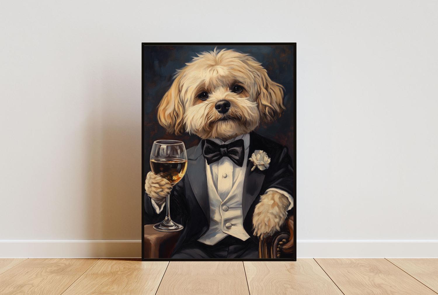 Havanese In Tuxedo Poster, Pet Poster, Havanese In Suit Print, Dog Wall Art, Havanese Portrait, Dog Living Room Poster, Funny Havanese Art