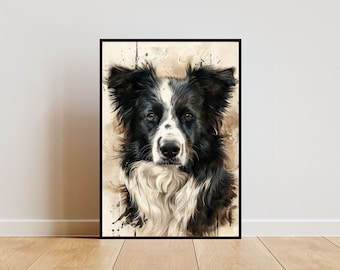 Border Collie Poster, Dog Poster, Border Collie Print, Dog Wall Art, Personalised Dog Photo, Dog, Border Collie Watercolour, Pet Portrait