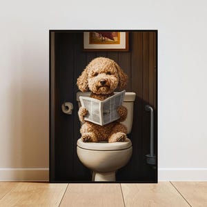 Lagotto Romagnolo On Toilet Poster, Dog Poster, Lagotto Romagnolo Bathroom Print, Dog, Lagotto Romagnolo Portrait, Dog Bathroom Poster