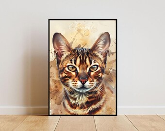 Bengaalse poster, kattenposter, Bengaalse print, kunst aan de muur kat, gepersonaliseerde kattenfoto, Bengaalse aquarel, huisdier, aangepaste kattenfoto, kat