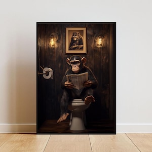 Poster Affe auf Toilette, Tier Poster, Affe Badezimmer Druck, Tier Toilette Wandkunst, Affe Porträt, Tier Badezimmer Poster, Affe Druck