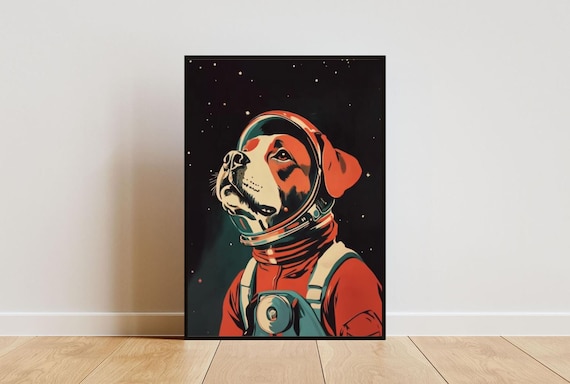 ポスター A1 ボクサー犬 犬 いぬ 黒 宇宙 飛行士 銀河系 ジュース 探検