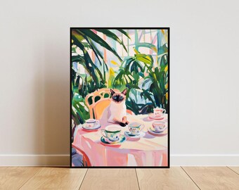 Retro Siamkatze Poster, Siamkatze Ölgemälde, Vintage Siamkatze Poster, Katze Esszimmer Wandkunst, Retro Katze Poster, Haustier Poster, Siamkatze Wandkunst