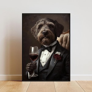 Wirehaired Pointing Griffon In Tuxedo Poster, Pet Poster, Wirehaired Pointing Griffon In Suit Print, Wirehaired Pointing Griffon Portrait