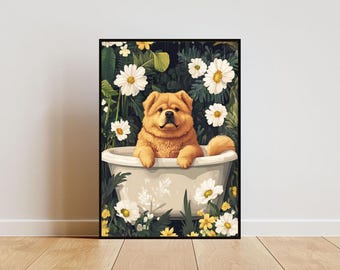 Chow Chow In Bathtub Poster, Funny Dog Poster, Chow Chow Bathroom Print, Chow Chow Bath Poster, Pet Poster, Funny Dog Bathroom Wall Art, Dog