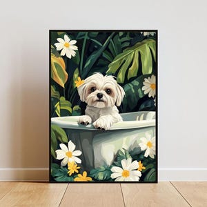 Maltese In Bathtub Poster, Funny Dog Poster, Maltese Bathroom Print, Maltese Bath Poster, Pet Poster, Dog Bathroom Wall Art, Funny Poster