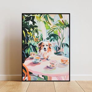 Retro Collie Poster, Collie Oil Painting, Vintage Collie Poster, Dog Dining Room Wall Art, Retro Dog Poster, Pet Poster, Collie Wall Art