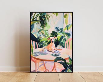 Retro Italian Greyhound Poster, Greyhound Oil Painting, Vintage Greyhound Poster, Dog Dining Room Wall Art, Retro Dog Poster, Pet Poster