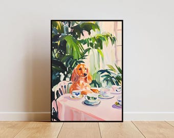 Retro Irish Setter Poster, Irish Setter Oil Painting, Vintage Irish Setter Poster, Dog Dining Room Wall Art, Retro Dog Poster, Pet Poster