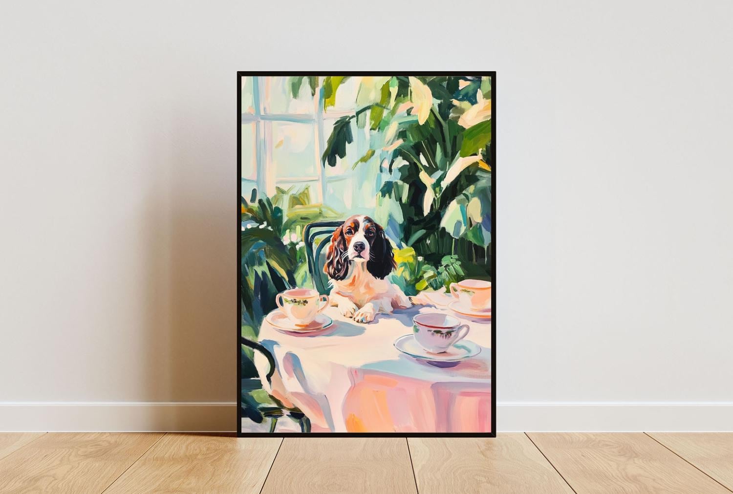 Retro English Springer Spaniel Poster, Springer Spaniel Oil Painting, Vintage Springer Spaniel Poster, Dog Dining Room Wall Art, Pet Poster