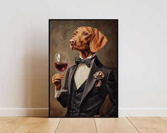 Vizsla In Tuxedo Poster, Pet Poster, Vizsla In Suit Print, Dog Wall Art, Vizsla Portrait, Dog Living Room Poster, Funny Vizsla Art, Pet