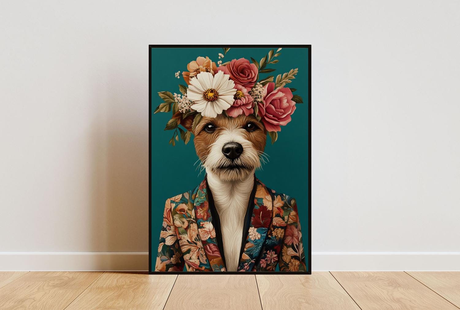 Russell Terrier In Suit Poster, Russell Terrier Portrait, Russell Terrier Oil Painting, Animal Head Human Body Poster, Funny Dog Poster, Pet