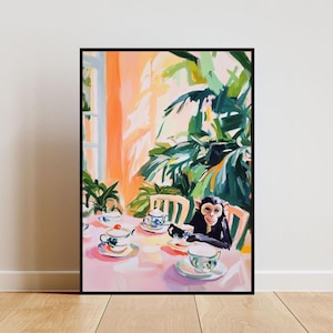 Retro Monkey Poster, Monkey Oil Painting, Vintage Monkey Poster, Animal Dining Room Wall Art, Retro Animal Poster, Funny Monkey Wall Art