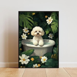 Bichon Frise In Bathtub Poster, Funny Dog Poster, Bichon Frise Bathroom Print, Bichon Frise Bath Poster, Pet Poster, Dog Bathroom Wall Art