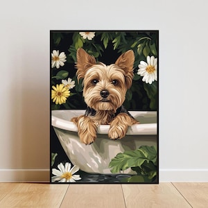 Yorkshire Terrier In Bathtub Poster, Funny Dog Poster, Yorkshire Terrier Bathroom Print, Yorkie Bath Poster, Dog Bathroom Wall Art, Pet Art