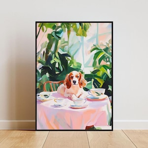 Retro poster Bretagne Spaniël, Bretagne olieverfschilderij, vintage poster Bretagne, hond eetkamer kunst aan de muur, retro hond poster, Bretagne kunst aan de muur