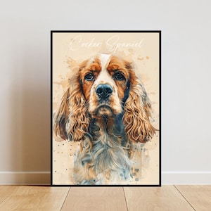 Cartel de Cocker Spaniel, cartel de perro, impresión de Cocker Spaniel, arte de la pared del perro, foto personalizada del perro, perro, acuarela de Cocker Spaniel, retrato de la mascota