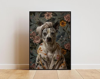 Australian Cattle Dog In Bathrobe Poster, Dog Poster, Australian Cattle Dog Bathroom Print, Dog Wall Art, Australian Cattle Dog Portrait