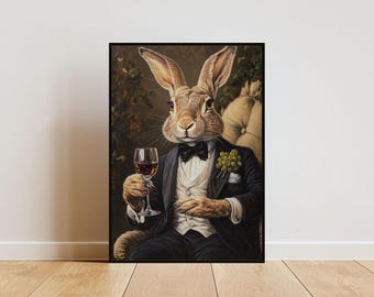 Hare In Tuxedo Poster, Animal Poster, Hare In Suit Print, Hare Portrait, Animal Living Room Poster, Funny Hare Print, Rabbit Poster, Rabbit