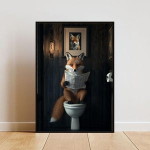 Cartel de zorro en el inodoro, cartel de animales, impresión de baño de zorro, arte de pared de inodoro de animales, retrato de zorro, cartel de baño de animales, impresión de zorro, Sr. Fox