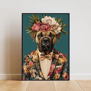 Mastiff In Suit Poster, Mastiff Portrait, Mastiff Oil Painting, Animal Head Human Body Poster, Funny Dog Poster, Pet Wall Art, Mastiff Print