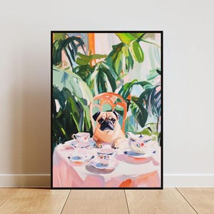 Retro Mops Poster, Mops Ölbild, Vintage Mops Poster, Hund Esszimmer Wandkunst, Retro Hund Poster, Mops Wandkunst, Haustier Poster, Tier Poster