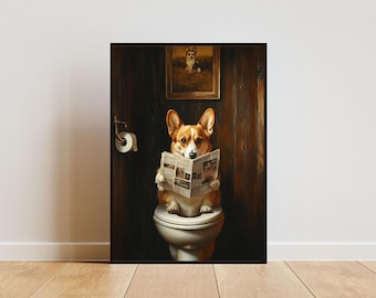 Pembroke Welsh Corgi On Toilet Poster, Dog Poster, Corgi Bathroom Print, Dog Toilet Wall Art, Corgi Portrait, Dog Bathroom Poster, Corgi