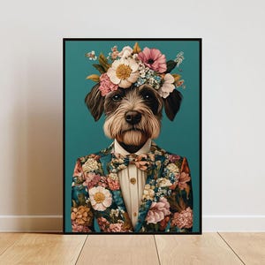 Wirehaired Pointing Griffon In Suit Poster, Wirehaired Pointing Griffon Portrait, Animal Head Human Body Poster, Funny Dog Poster, Pet Print