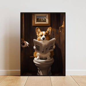 トイレのカーディガン ウェルシュ コーギーのポスター、犬のポスター、コーギーのバスルームのプリント、犬のトイレの壁アート、コーギーのポートレート、犬のバスルームのポスター、コーギーのアート