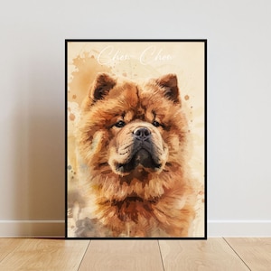 Chow Chow Poster, Dog Poster, Chow Chow Print, Dog Wall Art, Personalised Dog Photo, Chow Chow Watercolour, Dog, Pet, Customised Dog Picture