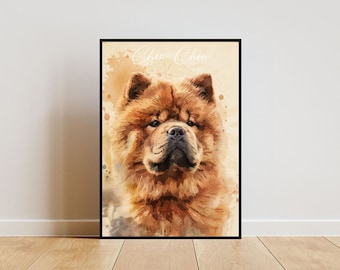 Chow Chow Poster, Dog Poster, Chow Chow Print, Dog Wall Art, Personalised Dog Photo, Chow Chow Watercolour, Dog, Pet, Customised Dog Picture