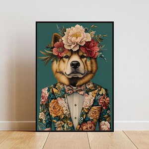 Chow Chow In Suit Poster, Chow Chow Portrait, Chow Chow Oil Painting, Animal Head Human Body Poster, Funny Dog Poster, Pet Print, Chow Chow