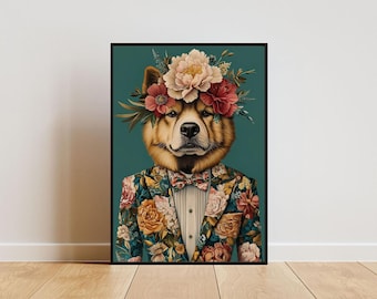 Chow Chow In Suit Poster, Chow Chow Portrait, Chow Chow Oil Painting, Animal Head Human Body Poster, Funny Dog Poster, Pet Print, Chow Chow