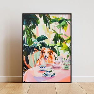 Retro Shetland Sheepdog Poster, Shetland Sheepdog Oil Painting, Vintage Sheltie Poster, Dog Dining Room Wall Art, Retro Dog Poster, Sheltie